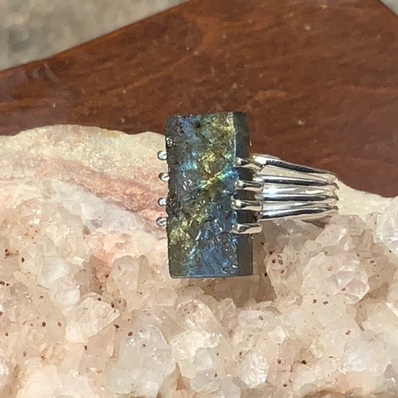 NATURAL LABRADORITE ROUGH 925 STERLING SILVER RING, SIZE 6.5 - Picture 2 of 9
